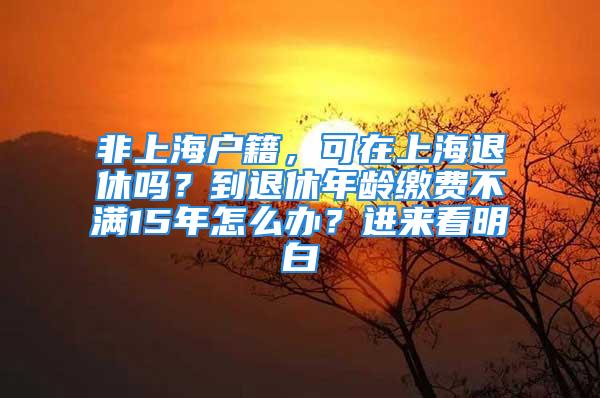 非上海戶籍，可在上海退休嗎？到退休年齡繳費(fèi)不滿15年怎么辦？進(jìn)來看明白→