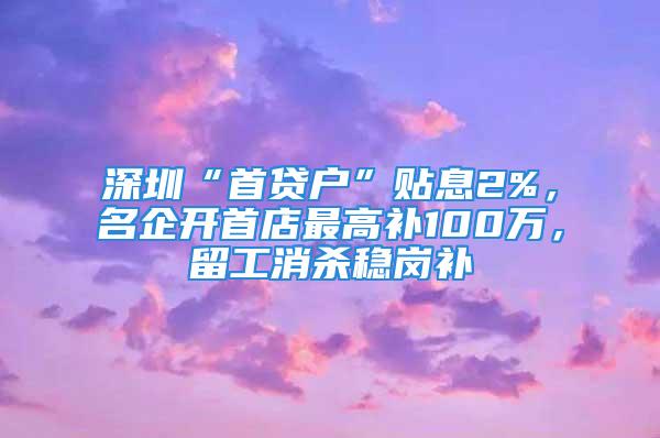 深圳“首貸戶”貼息2%，名企開首店最高補(bǔ)100萬，留工消殺穩(wěn)崗補(bǔ)