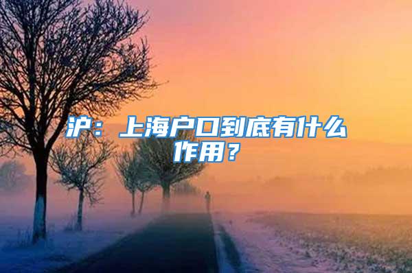 滬：上海戶口到底有什么作用？