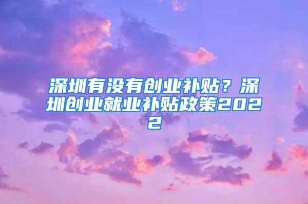 深圳有沒有創(chuàng)業(yè)補貼？深圳創(chuàng)業(yè)就業(yè)補貼政策2022