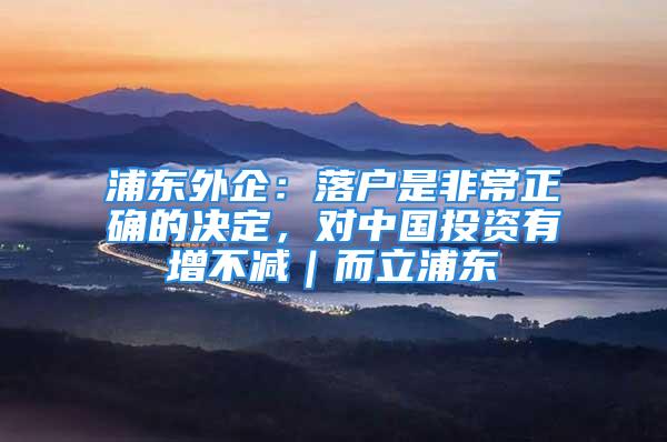 浦東外企：落戶是非常正確的決定，對中國投資有增不減｜而立浦東