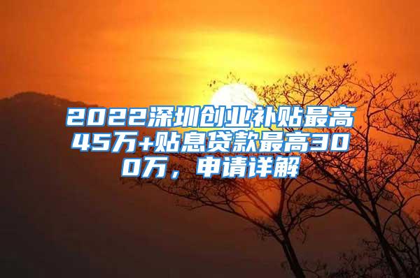 2022深圳創(chuàng)業(yè)補貼最高45萬+貼息貸款最高300萬，申請詳解