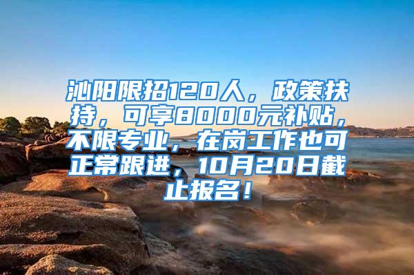 沁陽限招120人，政策扶持，可享8000元補(bǔ)貼，不限專業(yè)，在崗工作也可正常跟進(jìn)，10月20日截止報名！