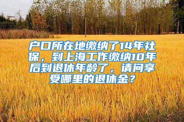 戶口所在地繳納了14年社保，到上海工作繳納10年后到退休年齡了，請(qǐng)問(wèn)享受哪里的退休金？