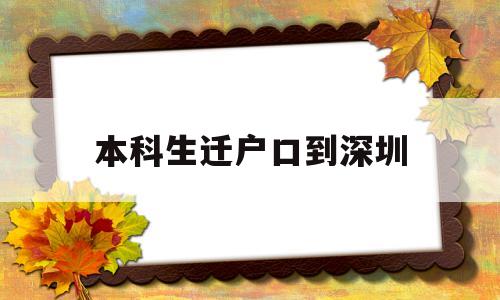 本科生遷戶口到深圳(本科遷戶口到深圳政策) 應屆畢業(yè)生入戶深圳