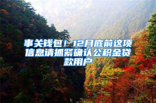 事關(guān)錢包！12月底前這項信息請抓緊確認(rèn)公積金貸款用戶