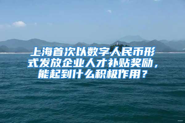 上海首次以數(shù)字人民幣形式發(fā)放企業(yè)人才補貼獎勵，能起到什么積極作用？