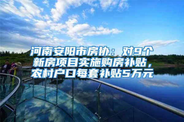 河南安陽市房協(xié)：對9個新房項目實施購房補貼，農(nóng)村戶口每套補貼5萬元