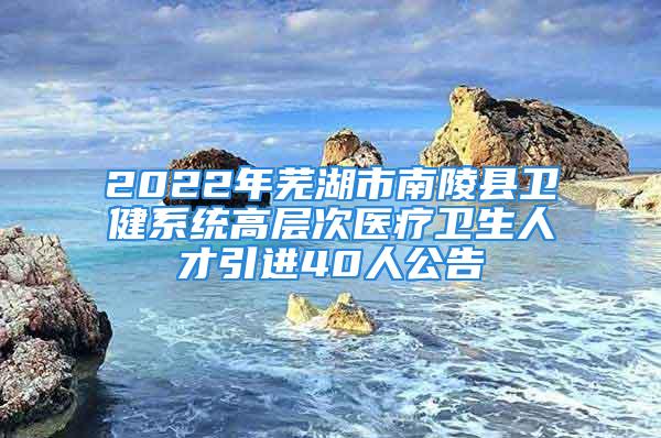 2022年蕪湖市南陵縣衛(wèi)健系統(tǒng)高層次醫(yī)療衛(wèi)生人才引進40人公告