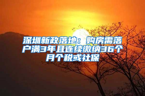 深圳新政落地：購(gòu)房需落戶滿3年且連續(xù)繳納36個(gè)月個(gè)稅或社保