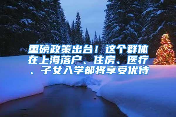 重磅政策出臺！這個群體在上海落戶、住房、醫(yī)療、子女入學都將享受優(yōu)待