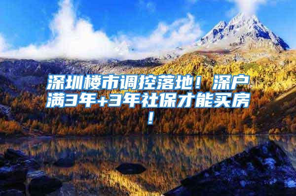 深圳樓市調(diào)控落地！深戶滿3年+3年社保才能買房！