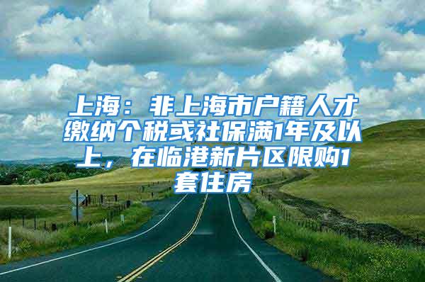 上海：非上海市戶籍人才繳納個稅或社保滿1年及以上，在臨港新片區(qū)限購1套住房