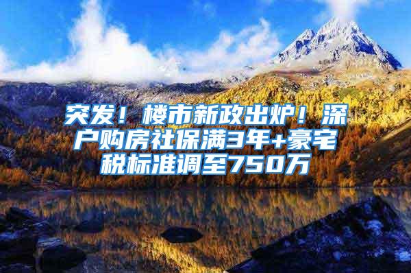 突發(fā)！樓市新政出爐！深戶購房社保滿3年+豪宅稅標(biāo)準(zhǔn)調(diào)至750萬