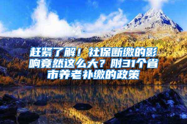 趕緊了解！社保斷繳的影響竟然這么大？附31個省市養(yǎng)老補繳的政策