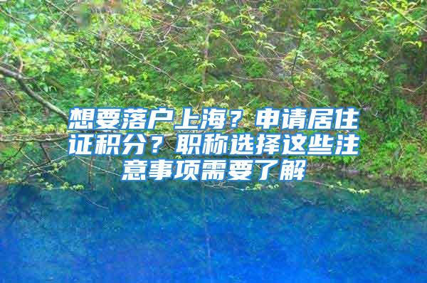 想要落戶上海？申請居住證積分？職稱選擇這些注意事項需要了解