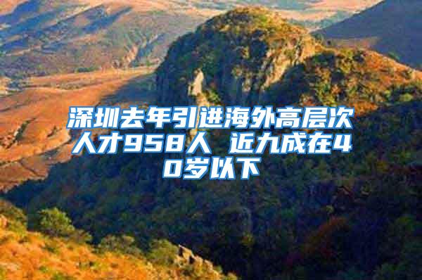 深圳去年引進海外高層次人才958人 近九成在40歲以下