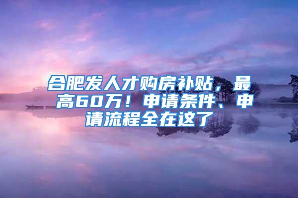 合肥發(fā)人才購(gòu)房補(bǔ)貼，最 高60萬！申請(qǐng)條件、申請(qǐng)流程全在這了