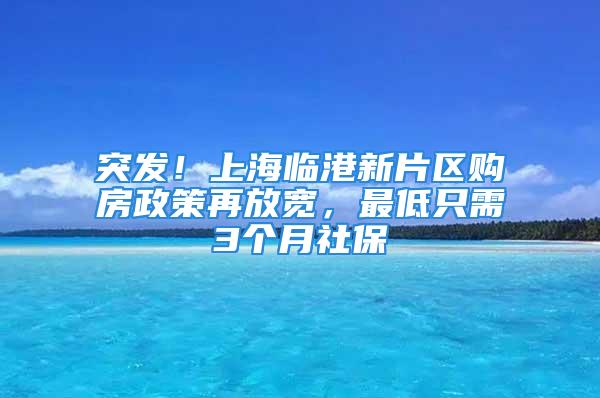 突發(fā)！上海臨港新片區(qū)購房政策再放寬，最低只需3個(gè)月社保