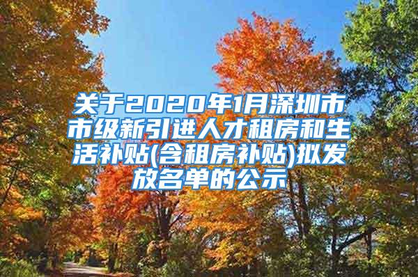 關(guān)于2020年1月深圳市市級新引進(jìn)人才租房和生活補(bǔ)貼(含租房補(bǔ)貼)擬發(fā)放名單的公示