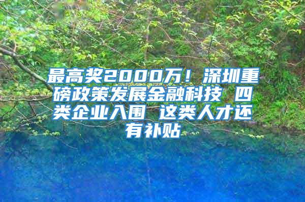 最高獎(jiǎng)2000萬(wàn)！深圳重磅政策發(fā)展金融科技 四類(lèi)企業(yè)入圍 這類(lèi)人才還有補(bǔ)貼