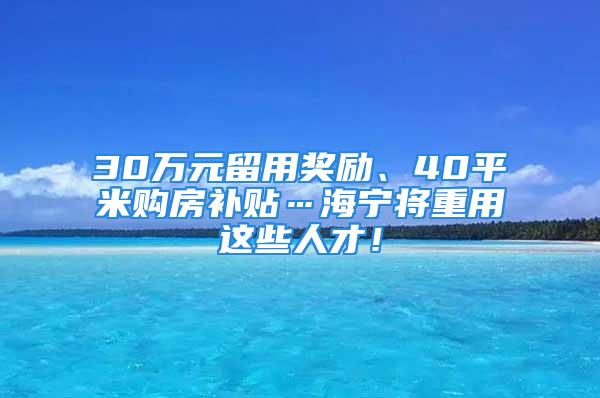 30萬元留用獎(jiǎng)勵(lì)、40平米購房補(bǔ)貼…海寧將重用這些人才！