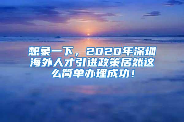 想象一下，2020年深圳海外人才引進(jìn)政策居然這么簡(jiǎn)單辦理成功！