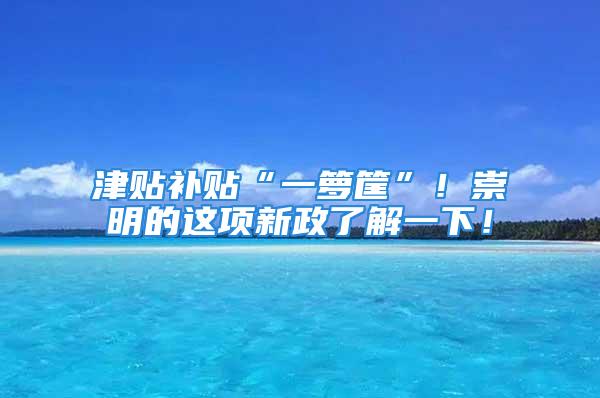 津貼補貼“一籮筐”！崇明的這項新政了解一下！