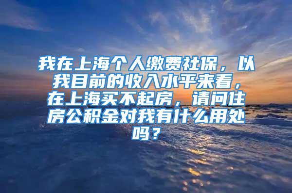 我在上海個(gè)人繳費(fèi)社保，以我目前的收入水平來(lái)看，在上海買不起房，請(qǐng)問(wèn)住房公積金對(duì)我有什么用處嗎？