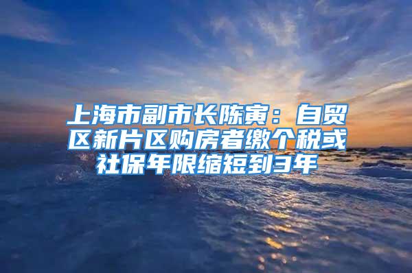 上海市副市長陳寅：自貿(mào)區(qū)新片區(qū)購房者繳個(gè)稅或社保年限縮短到3年