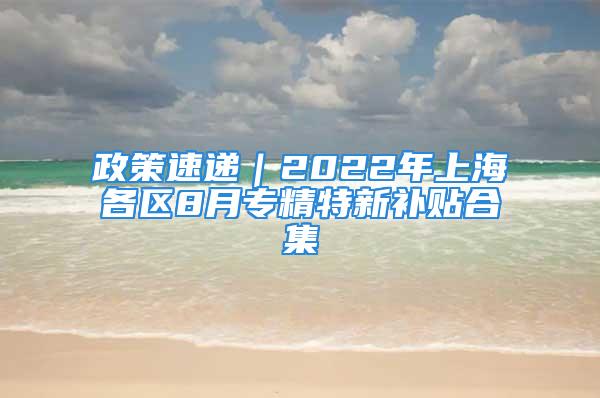 政策速遞｜2022年上海各區(qū)8月專精特新補貼合集