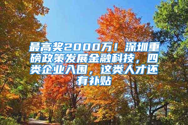 最高獎(jiǎng)2000萬！深圳重磅政策發(fā)展金融科技，四類企業(yè)入圍，這類人才還有補(bǔ)貼