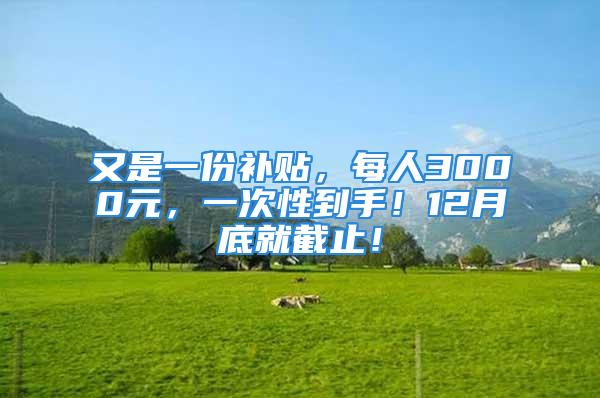 又是一份補(bǔ)貼，每人3000元，一次性到手！12月底就截止！