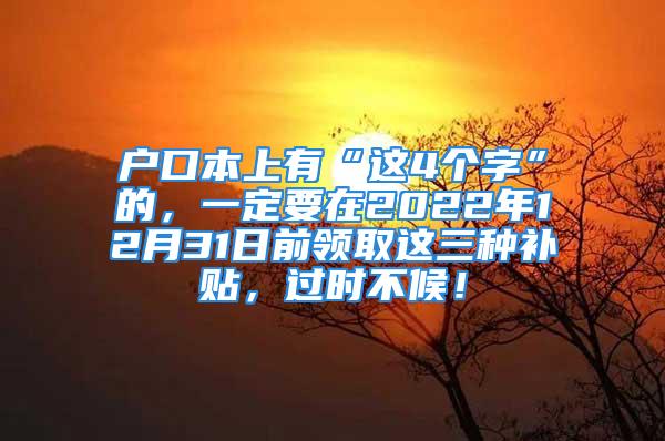 戶口本上有“這4個(gè)字”的，一定要在2022年12月31日前領(lǐng)取這三種補(bǔ)貼，過時(shí)不候！