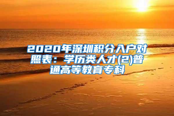 2020年深圳積分入戶對(duì)照表：學(xué)歷類(lèi)人才(2)普通高等教育專(zhuān)科