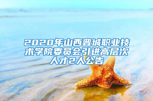 2020年山西晉城職業(yè)技術(shù)學(xué)院委員會引進高層次人才2人公告