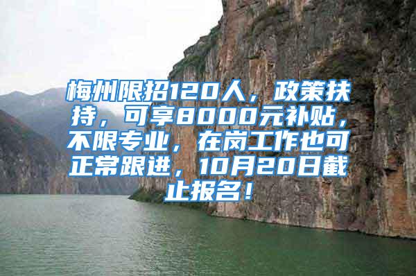 梅州限招120人，政策扶持，可享8000元補(bǔ)貼，不限專業(yè)，在崗工作也可正常跟進(jìn)，10月20日截止報名！