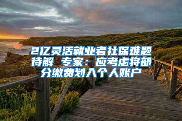 2億靈活就業(yè)者社保難題待解 專家：應(yīng)考慮將部分繳費(fèi)劃入個人賬戶