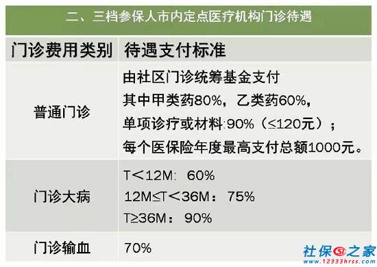 二、三檔參保人市內(nèi)定點(diǎn)醫(yī)療機(jī)構(gòu)門診待遇