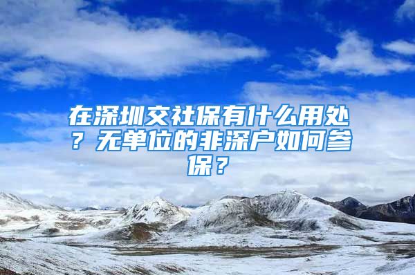 在深圳交社保有什么用處？無單位的非深戶如何參保？