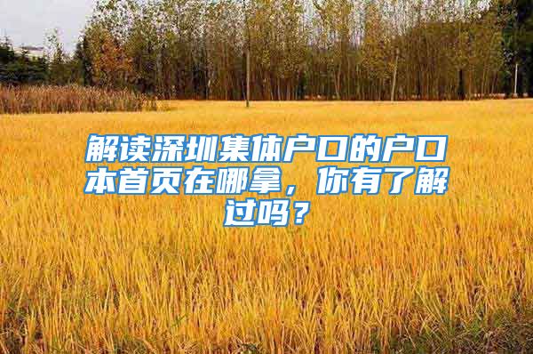 解讀深圳集體戶口的戶口本首頁(yè)在哪拿，你有了解過嗎？