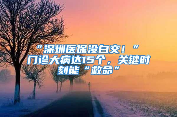 “深圳醫(yī)保沒白交！” 門診大病達15個，關鍵時刻能“救命”