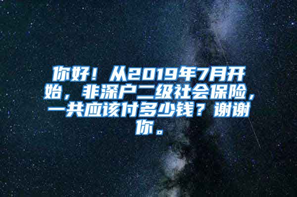 你好！從2019年7月開始，非深戶二級社會保險，一共應(yīng)該付多少錢？謝謝你。