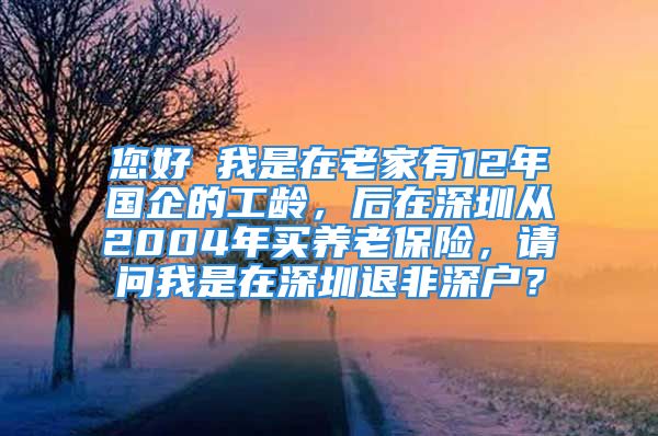 您好 我是在老家有12年國(guó)企的工齡，后在深圳從2004年買養(yǎng)老保險(xiǎn)，請(qǐng)問我是在深圳退非深戶？