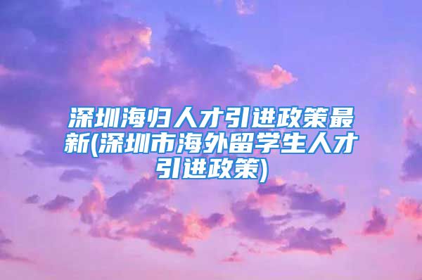 深圳海歸人才引進政策最新(深圳市海外留學生人才引進政策)