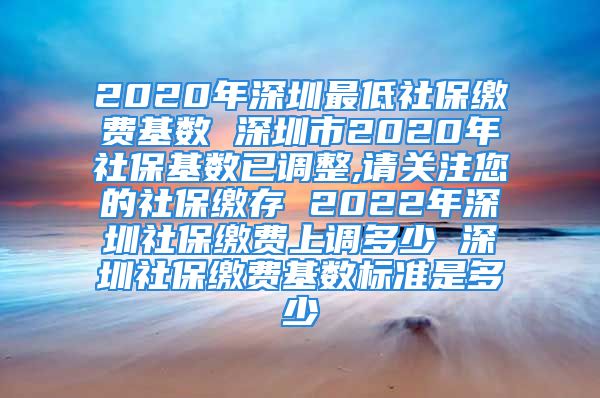 2020年深圳最低社保繳費基數(shù) 深圳市2020年社?；鶖?shù)已調(diào)整,請關(guān)注您的社保繳存 2022年深圳社保繳費上調(diào)多少 深圳社保繳費基數(shù)標準是多少