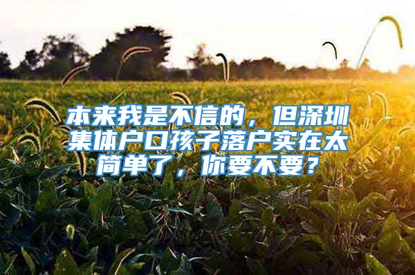 本來我是不信的，但深圳集體戶口孩子落戶實在太簡單了，你要不要？