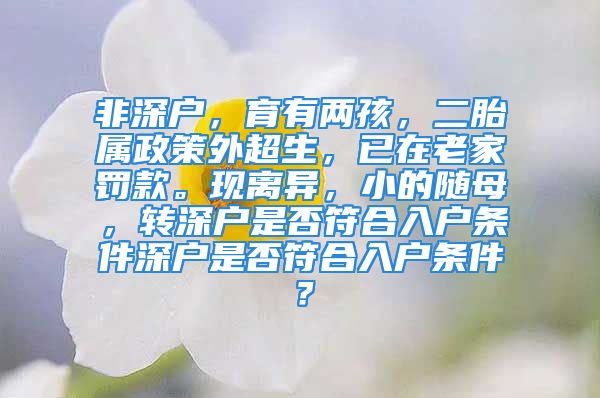 非深戶，育有兩孩，二胎屬政策外超生，已在老家罰款?，F(xiàn)離異，小的隨母，轉(zhuǎn)深戶是否符合入戶條件深戶是否符合入戶條件？