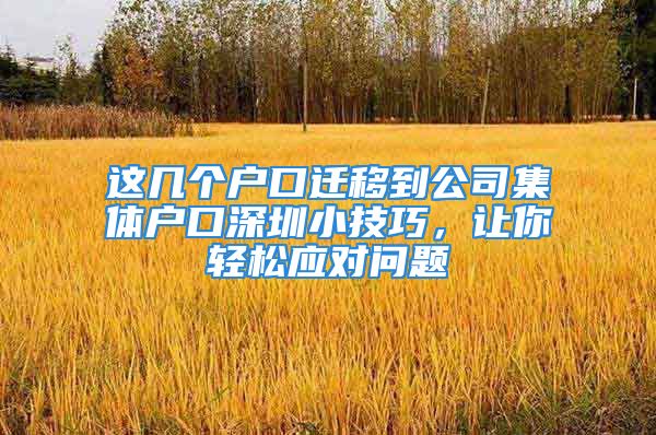 這幾個戶口遷移到公司集體戶口深圳小技巧，讓你輕松應對問題