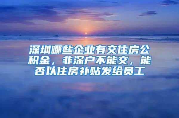 深圳哪些企業(yè)有交住房公積金，非深戶不能交，能否以住房補(bǔ)貼發(fā)給員工